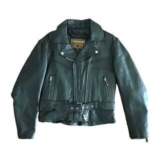 Womens Hudson Leather Motorcycle Jacket M Black